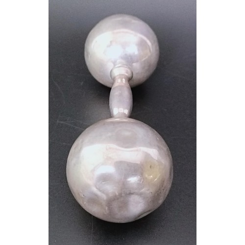 380 - A Tiffany silver baby's rattle, in the form of a dumbell