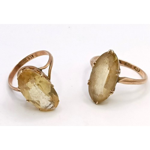 611 - Two 9ct gold and yellow stone rings, ring size H Provenance:  Sold on behalf of Dorset Wildlife Trus... 