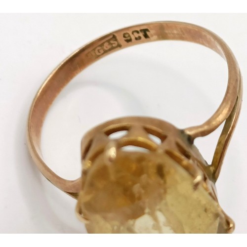 611 - Two 9ct gold and yellow stone rings, ring size H Provenance:  Sold on behalf of Dorset Wildlife Trus... 