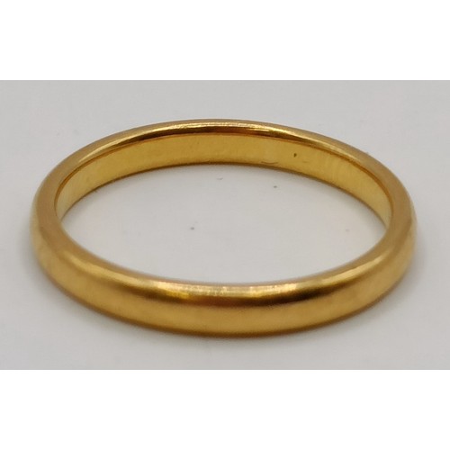 614 - A 22ct gold wedding band, ring size J, 2.4 g Provenance:  Sold on behalf of Dorset Wildlife Tru... 