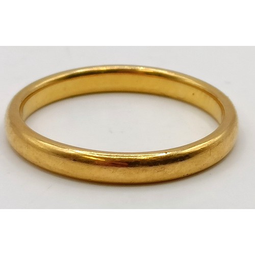 614 - A 22ct gold wedding band, ring size J, 2.4 g Provenance:  Sold on behalf of Dorset Wildlife Tru... 