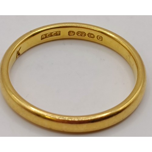 614 - A 22ct gold wedding band, ring size J, 2.4 g Provenance:  Sold on behalf of Dorset Wildlife Tru... 