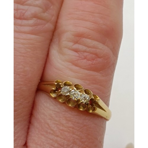 631 - An 18ct gold and diamond three stone ring, ring size M Provenance:  Sold on behalf of Dorset Wildlif... 