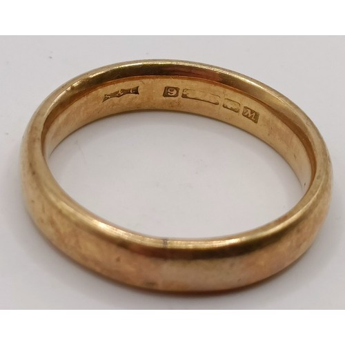 649 - A 9ct gold wedding band, ring size O, 4.6 gProvenance:  Sold on behalf of Dorset Wildlife Trust... 