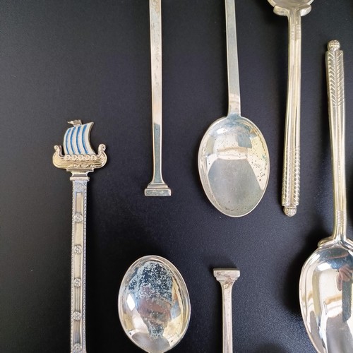 385 - Assorted silver teaspoons, 3.4 ozt, silver handled fruit knives, and a silver backed mirror, various... 