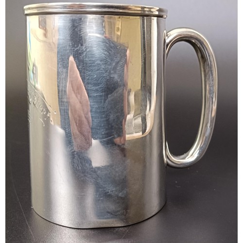 265 - A George V silver mug, and a pair of silver cup holders, various dates and marks, 6.7 ozt (3)