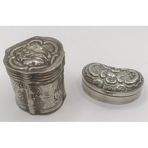 271 - A George V silver kidney shaped box, and two other boxes, various dates and marks, 1.9 ozt (3)