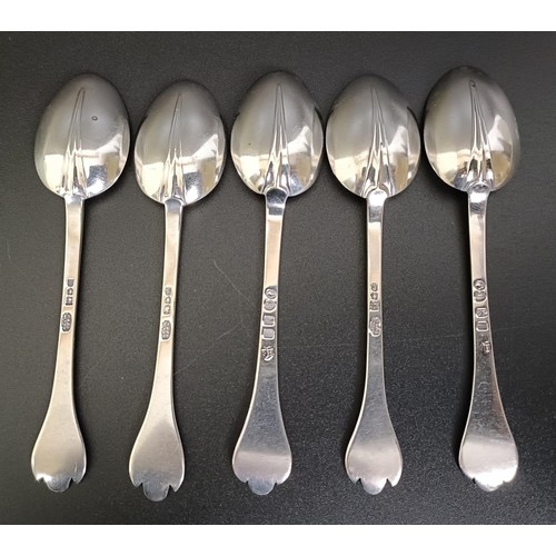 272 - A William IV silver salt spoon, London 1842, a set of five triffid pattern teaspoons, and two salt s... 