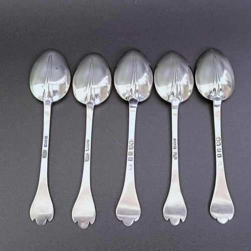 272 - A William IV silver salt spoon, London 1842, a set of five triffid pattern teaspoons, and two salt s... 