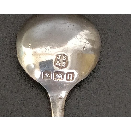 272 - A William IV silver salt spoon, London 1842, a set of five triffid pattern teaspoons, and two salt s... 