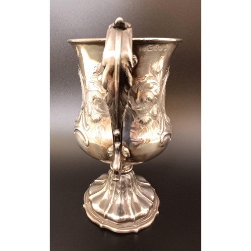 405 - A Victorian silver two handle trophy cup, inscribed and dated 1891, Sheffield 1860, 12.6 ozt, 21 cm ... 