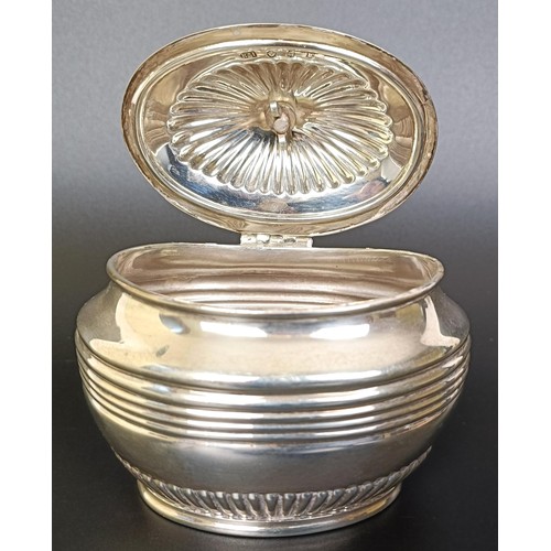 407 - A George V Scottish silver oval caddy, Edinburgh 1911, 4.4 ozt, 9.5 cm high