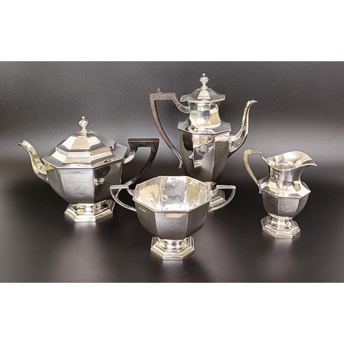 411 - A late Victorian silver four piece tea service, comprising a coffee pot, teapot, two handled sugar b... 