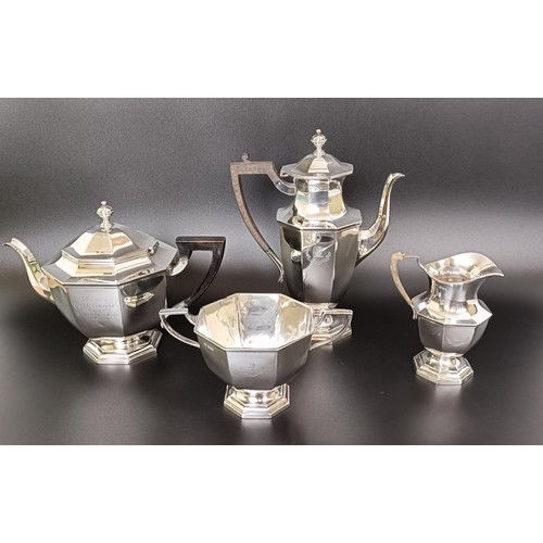 411 - A late Victorian silver four piece tea service, comprising a coffee pot, teapot, two handled sugar b... 