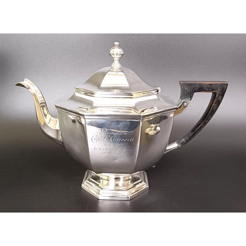 411 - A late Victorian silver four piece tea service, comprising a coffee pot, teapot, two handled sugar b... 