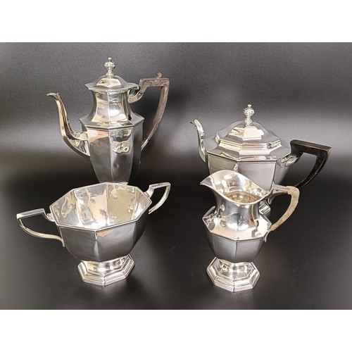 411 - A late Victorian silver four piece tea service, comprising a coffee pot, teapot, two handled sugar b... 