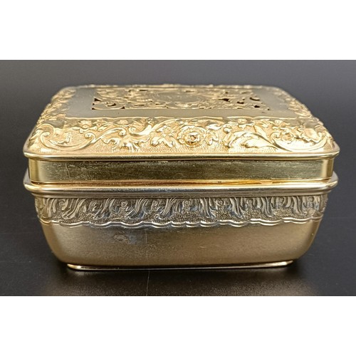 291 - A George IV silver gilt snuff box, with pierced and embossed decoration, initialled, Paul Storr, Lon... 