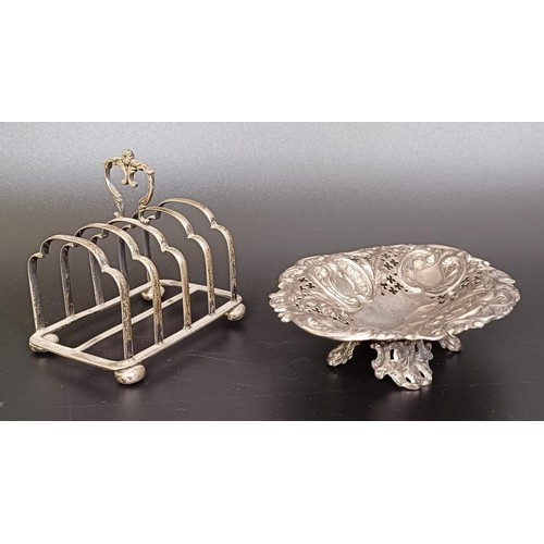 308 - A George V silver dish, and a four division toast rack, 6.2 ozt (2)