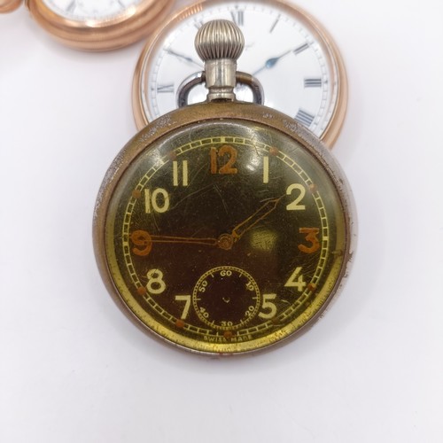 914 - A military open face pocket watch, and two gold plated pocket watches (3)