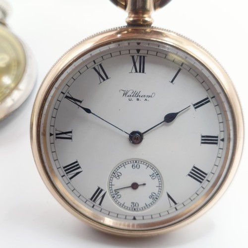 914 - A military open face pocket watch, and two gold plated pocket watches (3)