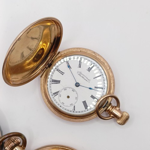 914 - A military open face pocket watch, and two gold plated pocket watches (3)