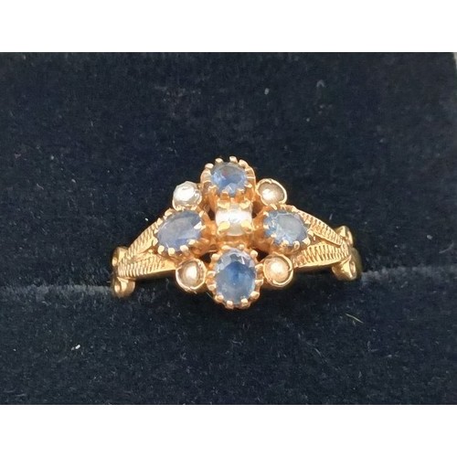 720 - A 9ct gold, sapphire and pearl ring, ring size M