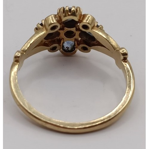 720 - A 9ct gold, sapphire and pearl ring, ring size M