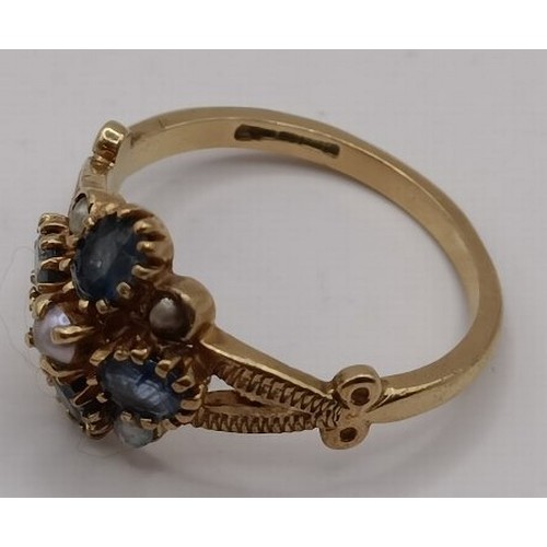 720 - A 9ct gold, sapphire and pearl ring, ring size M