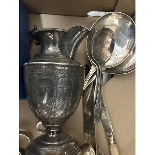 35 - A George V silver mug, a silver four division toast rack, and assorted silver plate (box)