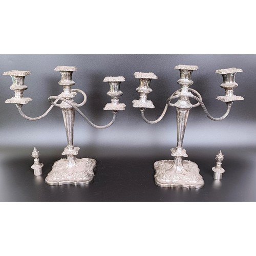 340 - A pair of silver plated candelabra, 38 cm high (2)