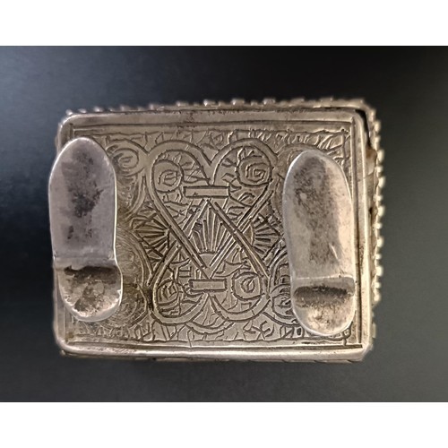 382 - ***Regretfully Withdrawn*** A Syrian, Aleppo silver coloured metal scroll box, inset with hardstones... 