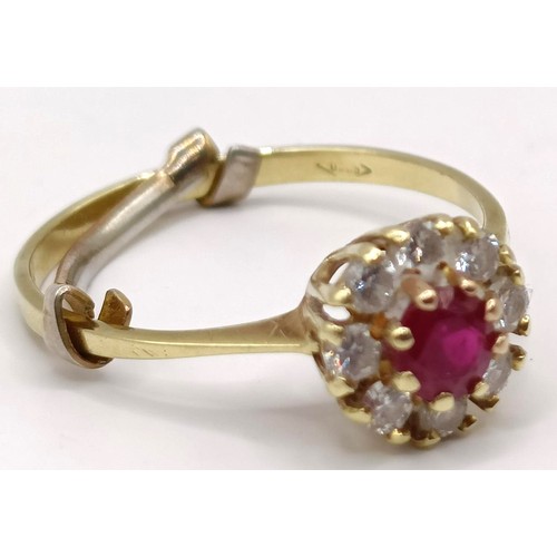 751 - An 18ct gold, ruby and diamond cluster ring, ring size K