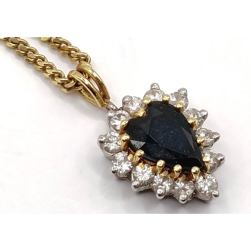 807 - A sapphire and diamond pendant, on a 9ct gold chain