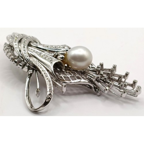 736 - An 18ct white gold, diamond and pearl brooch