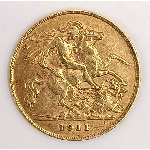 737 - A George V half sovereign, 1911 Provenance:  Sold on behalf of Dorset Wildlife Trust