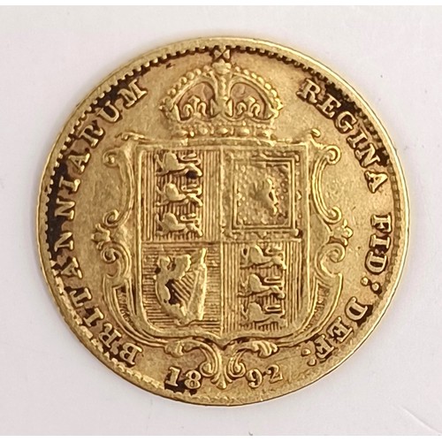 739 - A Victorian shield back half sovereign, 1892