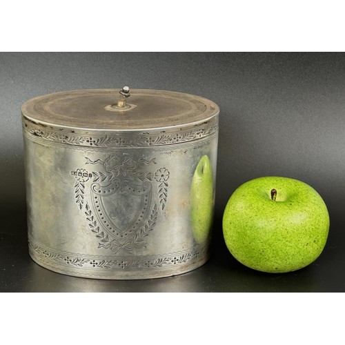 414 - A George III style silver tea caddy, initialled, Sheffield 1909, 17.7 ozt (all in), 11.5 cm high