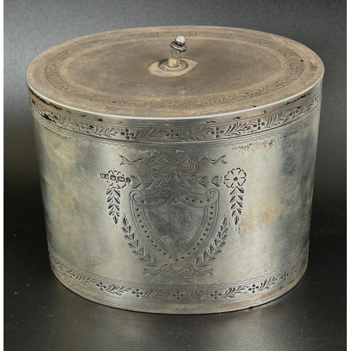 414 - A George III style silver tea caddy, initialled, Sheffield 1909, 17.7 ozt (all in), 11.5 cm high