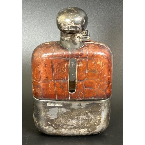 292 - A George V silver and leather flask, monogrammed, John Collard Vickery, Sheffield 1927/1928, 14... 