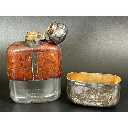 292 - A George V silver and leather flask, monogrammed, John Collard Vickery, Sheffield 1927/1928, 14... 