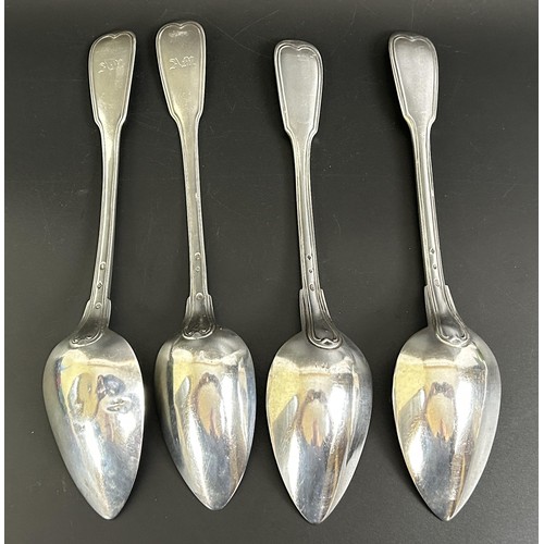 325 - A pair of Continental silver coloured metal basting spoons, initialled, and another similar pair, 17... 