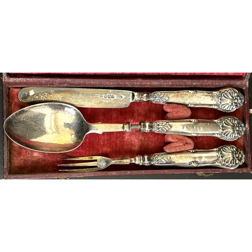 344 - A child's three piece christening set, Birmingham 1837, cased