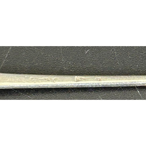 378 - An 18th century silver moat spoon, marks rubbed, and another (2)