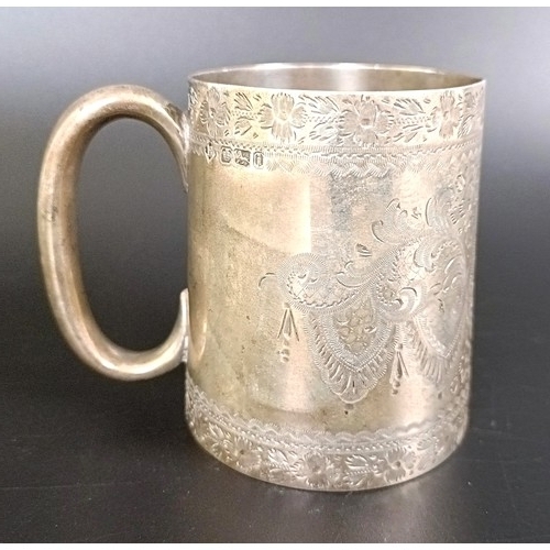 183 - An Edward VII silver mug, with engraved decoration, inscribed and dated, Sheffield 1901, 4.2 ozt, 7.... 