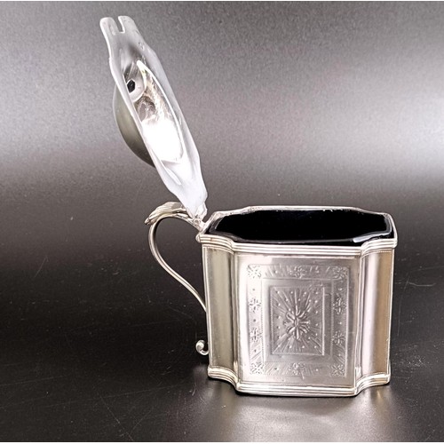 98 - A George III silver mustard pot, with bright cut decoration, initialled, London 1795, 3.9 ozt, 8.5 c... 