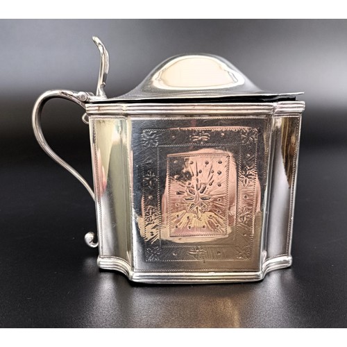 98 - A George III silver mustard pot, with bright cut decoration, initialled, London 1795, 3.9 ozt, 8.5 c... 