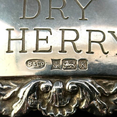 226 - Three silver decanter labels, Sherry, Dry Sherry and Sherry, various dates and marks, 35 g