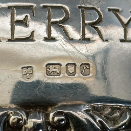 226 - Three silver decanter labels, Sherry, Dry Sherry and Sherry, various dates and marks, 35 g