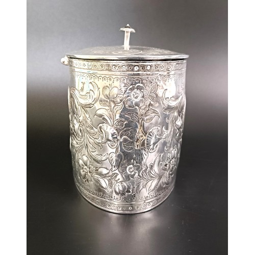 250 - A George III silver tea caddy, with chased decoration, crested and inscribed, London 1783, 12.4 ozt ... 