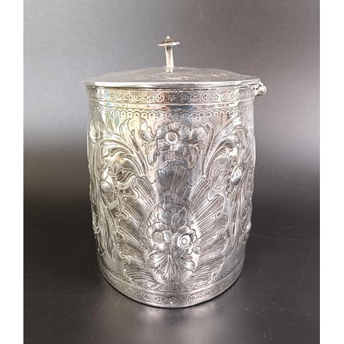 250 - A George III silver tea caddy, with chased decoration, crested and inscribed, London 1783, 12.4 ozt ... 